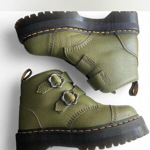 Dr. Martens Devon Flower Olive Green Leather Ankle Boots men’s 8 women’s 10